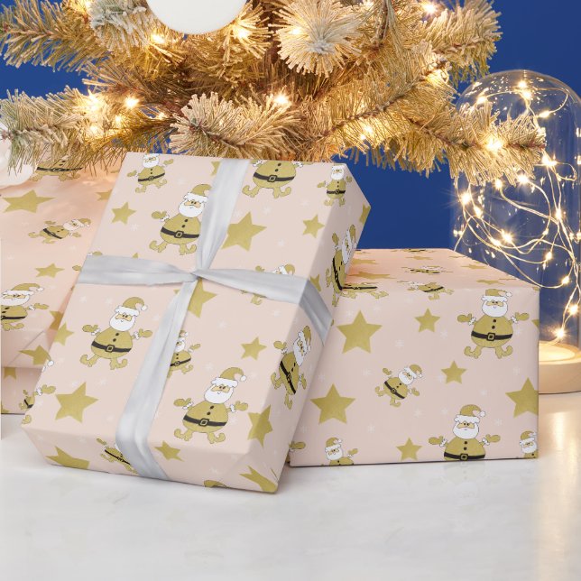 Rosa Chic Santa med guld och stjärnmönster Presentpapper (Helgdagar)
