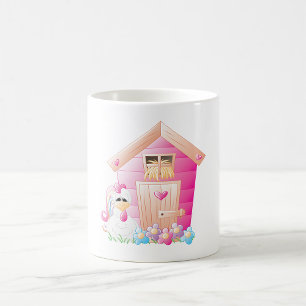 Rosa Chicken Coop och Flowers Kaffemugg