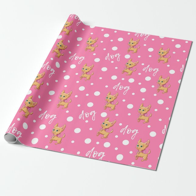 Rosa Chihuahua Wrapping Papper Presentpapper (Utrullad)