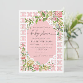 Rosa Chinoiserie Baby Shower-inbjudan - Trianon Inbjudningar