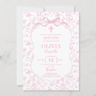 Rosa Chinoiserie Baptism Girl Inbjudningar
