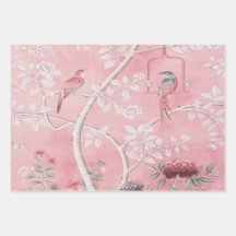 Rosa Chinoiserie Bird Wrapping Papper Lakan