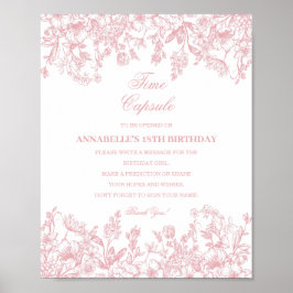 Rosa Chinoiserie Blommig Tids Kapsel Bebis Födelse Poster