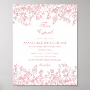 Rosa Chinoiserie Blommig Tids Kapsel Bebis Födelse Poster