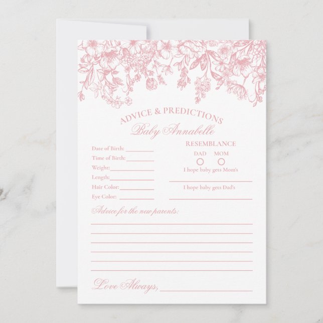 Rosa Chinoiserie Blommigt Advice for Baby Card Inbjudningar (Framsida)