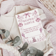 Rosa Chinoiserie Blommigt Baby Shower Diaper Raffl