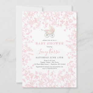 Rosa Chinoiserie blommigt baby Shower-inbjudan, Inbjudningar