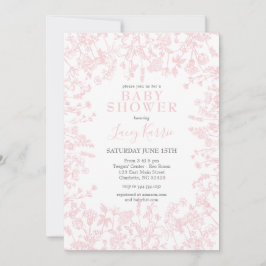 Rosa Chinoiserie Blommigt Baby Shower-inbjudan, Inbjudningar