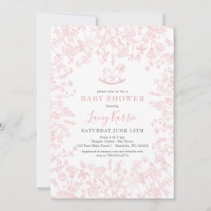 Rosa Chinoiserie blommigt baby Shower-inbjudan, Inbjudningar