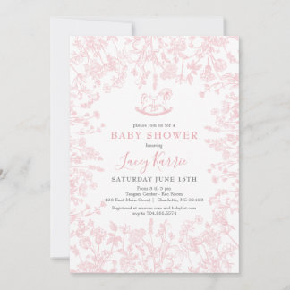 Rosa Chinoiserie blommigt baby Shower-inbjudan, Inbjudningar