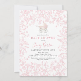 Rosa Chinoiserie blommigt baby Shower-inbjudan, Inbjudningar