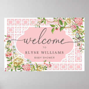 Rosa Chinoiserie Blommigt Baby Shower Välkomstskyl Poster