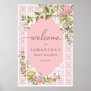 Rosa Chinoiserie Blommigt Baby Shower Välkomstskyl Poster
