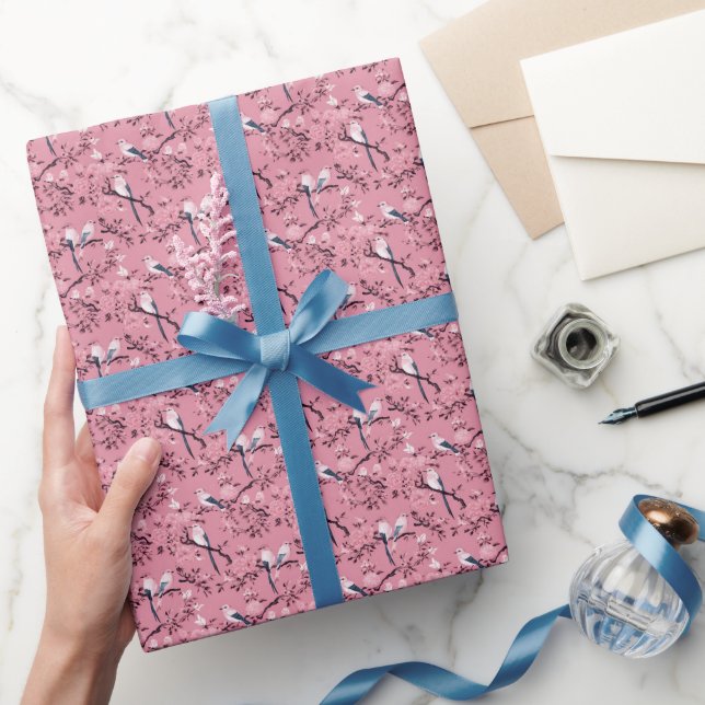 Rosa Chinoiserie-blommigt (decoupage) Presentpapper (Gifting)