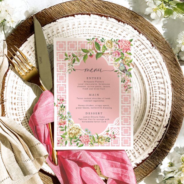 Rosa Chinoiserie Blommigt Menu - Trianon Meny (Skapare uppladdad)