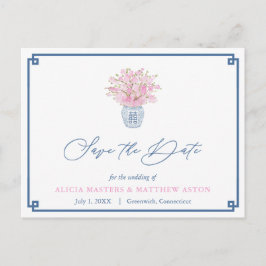 Rosa Chinoiserie Bröllop spara datum Vykort