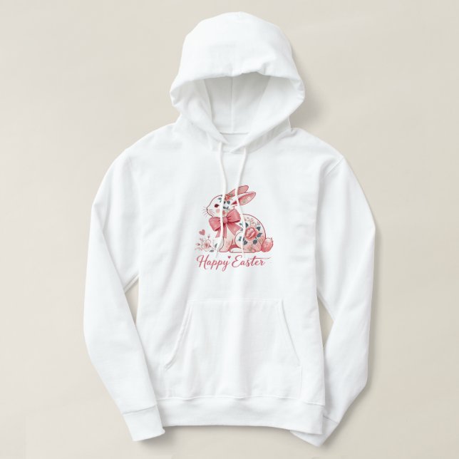 Rosa Chinoiserie Bunny - Elegant Blommigt Påsk Rab Hoodie (Design framsida)