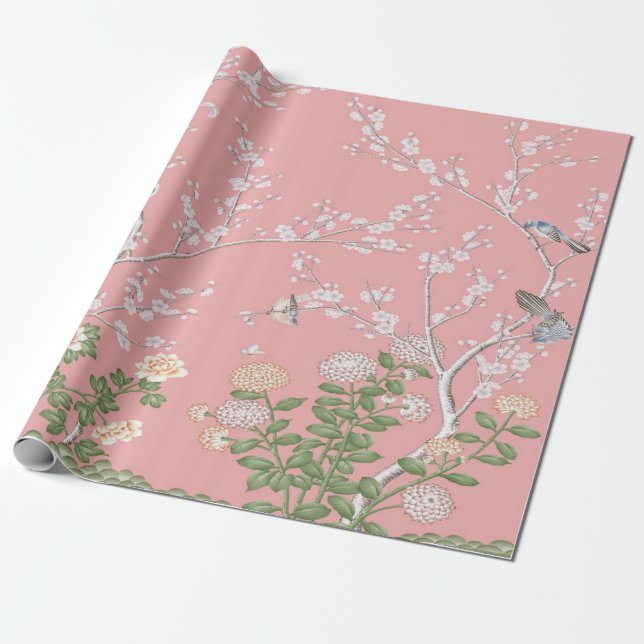 Rosa Chinoiserie Decoupage Presentpapper (Utrullad)