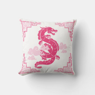 Rosa Chinoiserie Dragon and Clouds Kudde