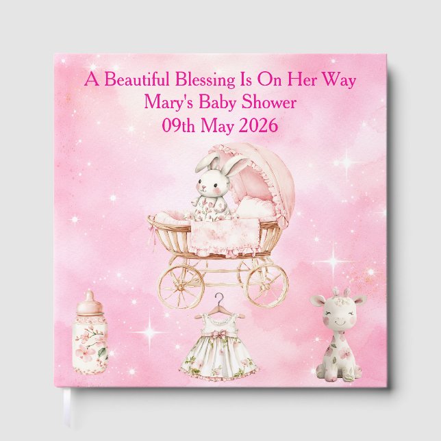 Rosa Chinoiserie Gästbok för Baby Shower (Framsida)