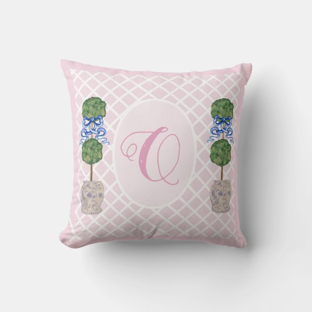 Rosa Chinoiserie Ginger Burk Burk Topiary Basket Kudde (Framsida)