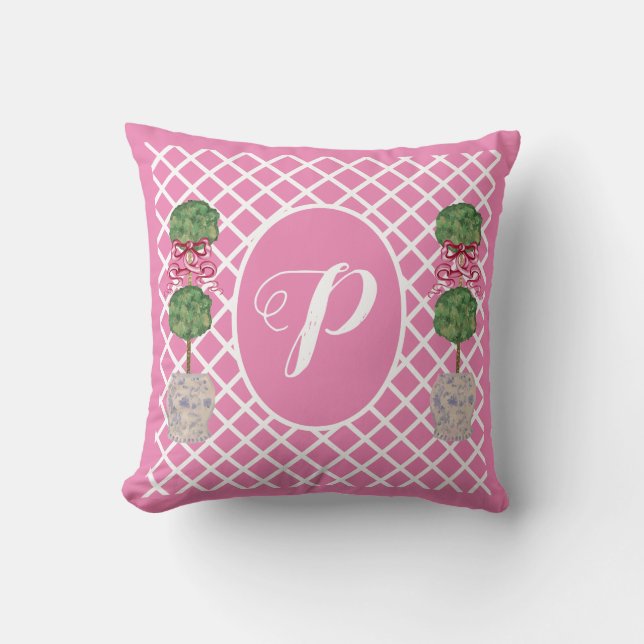 Rosa Chinoiserie Ginger Burk Burk Topiary Basket T Kudde (Framsida)