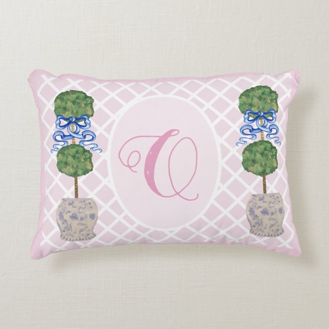 Rosa Chinoiserie Ginger Burk Burk Topiary Basket T Prydnadskudde (Framsidan)