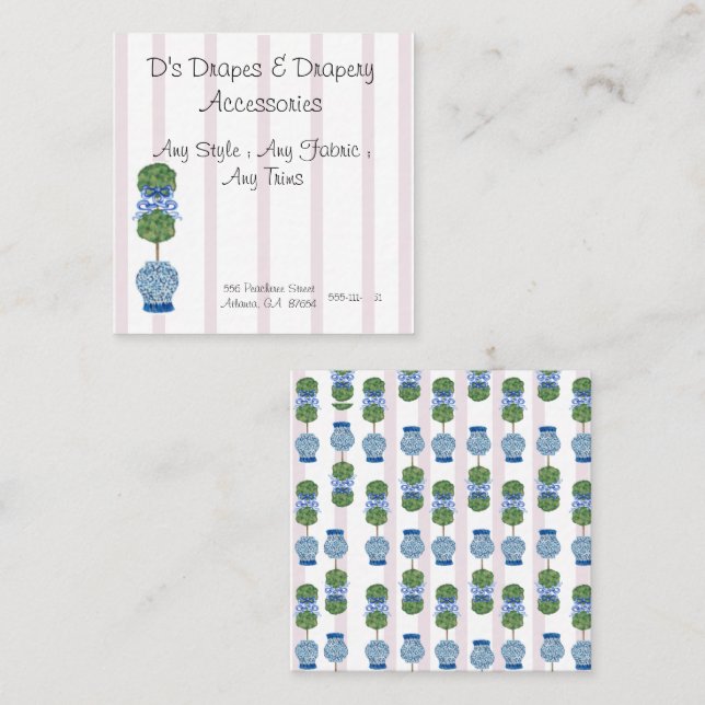 Rosa Chinoiserie Ginger Burk Burk Topiary Fyrkantigt Visitkort (Fram/baksida)