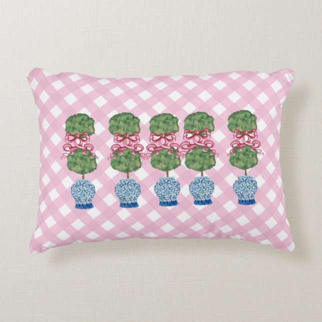 Rosa Chinoiserie Ginger Burk Burk Topiary Lumbar Prydnadskudde (Framsidan)