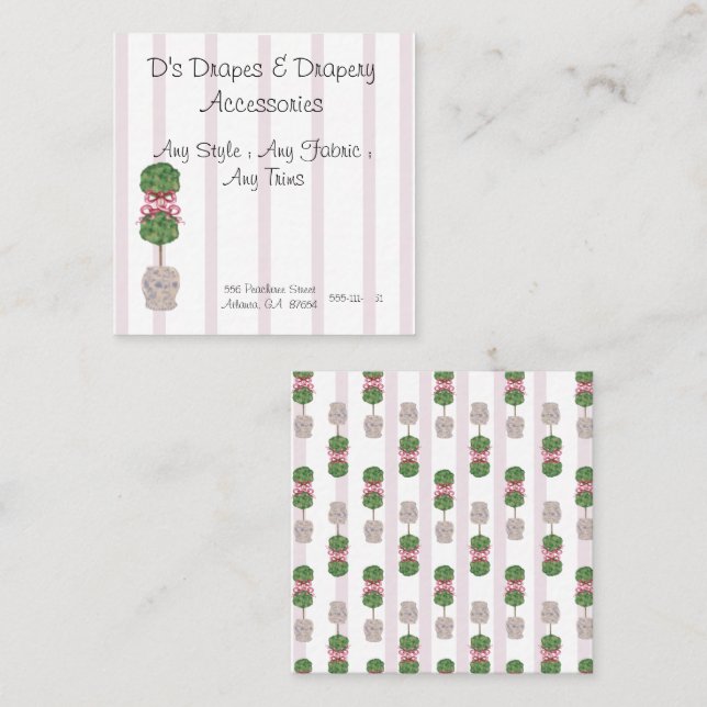 Rosa Chinoiserie Ginger Burk Burk Topiary Square B Fyrkantigt Visitkort (Fram/baksida)