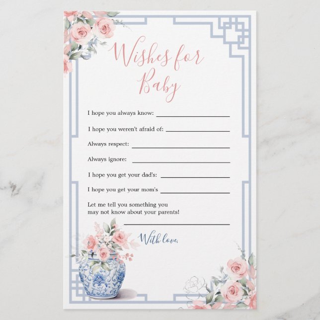  Rosa Chinoiserie Ginger Burk Önskemål för Baby (Framsida)