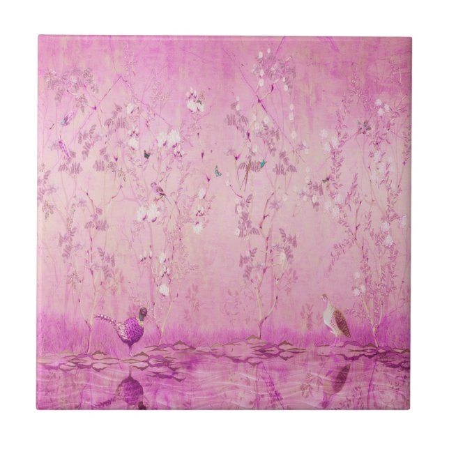 Rosa Chinoiserie Kakelplatta (Framsidan)