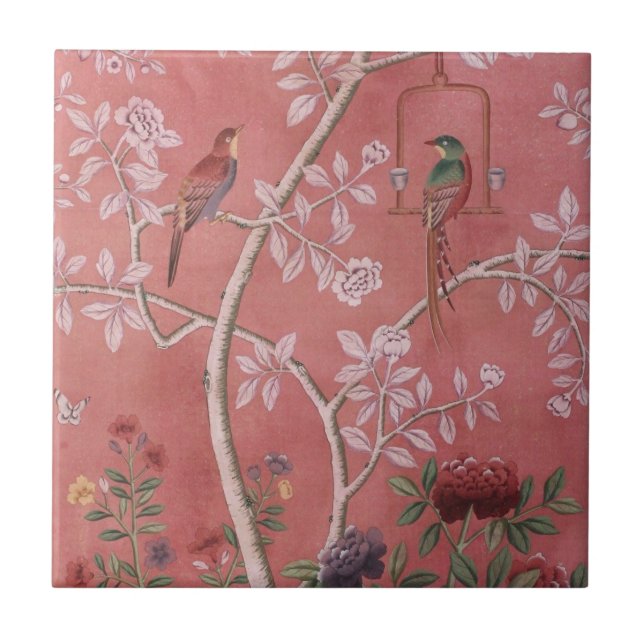 Rosa Chinoiserie Kakelplatta (Framsidan)