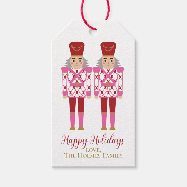 Rosa Chinoiserie Nutcracker, Anpassningsbar jul Presentetikett (Framsidan)