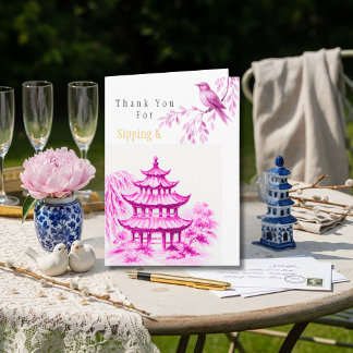 Rosa Chinoiserie Pagod Blommig Tacksamhet Tack Kort
