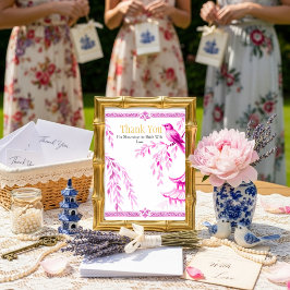 Rosa Chinoiserie "Tack" Skylt Inbjudningar