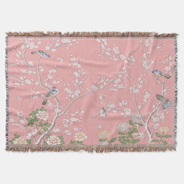 Rosa Chinoiserie Throw Blanket Filt (Framsidan)