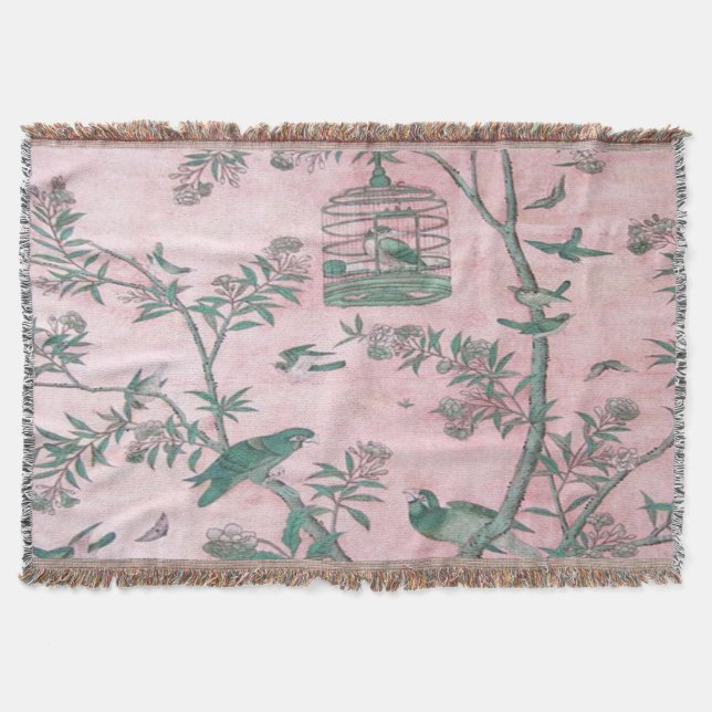 Rosa Chinoiserie Throw Blanket Filt (Framsidan)