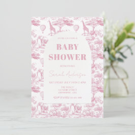 Rosa Chinoiserie Toile de Jouy Baby Shower Inbjudningar