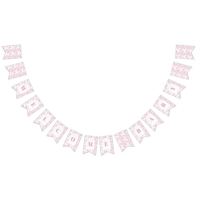 Rosa Chinoiserie Toile de Jouy Baby Shower Vimplar (Alla)