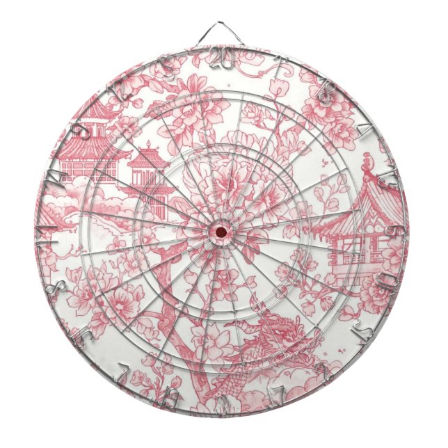 Rosa Chinoiserie Toile Drak Ros Blossom Darttavla (Framsidan)