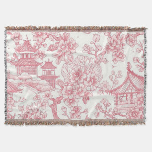 Rosa Chinoiserie Toile Drak Ros Blossom Filt