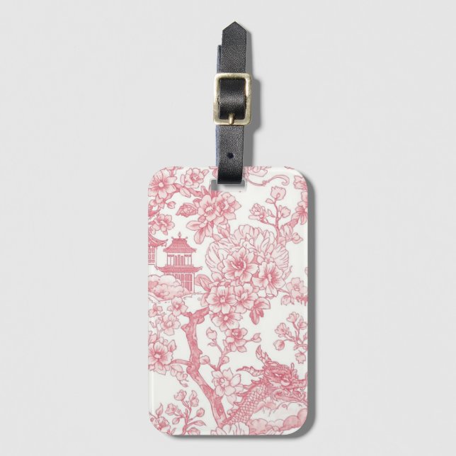 Rosa Chinoiserie Toile Drak Sakura Bagagebricka (Framsida vertikal)