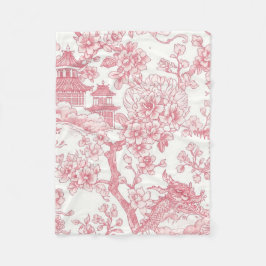 Rosa Chinoiserie Toile Drak Sakura Fleecefilt