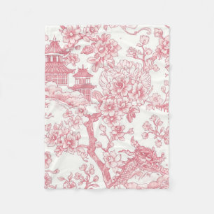 Rosa Chinoiserie Toile Drak Sakura Fleecefilt