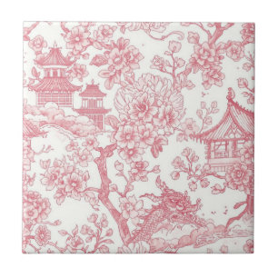 Rosa Chinoiserie Toile Drak Sakura Kakelplatta