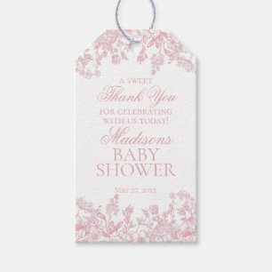Rosa Chinoiserie Vintage Blommiga Baby Shower Favo Presentetikett