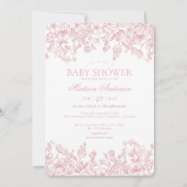 Rosa Chinoiserie Vintage Blommigt Baby Shower Inbjudningar