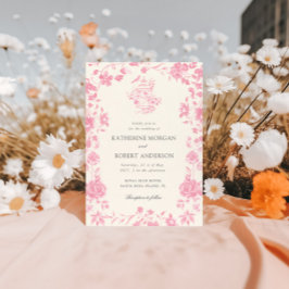 Rosa Chinoiserie Vintage Blommigt Bröllop Inbjudningar