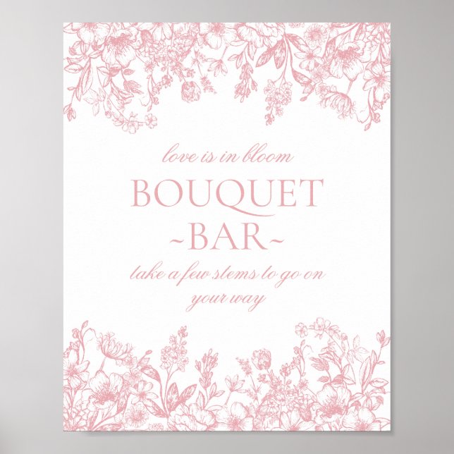 Rosa Chinoiserie Vintage Blommigt Bröllopsbukett B Poster (Framsidan)